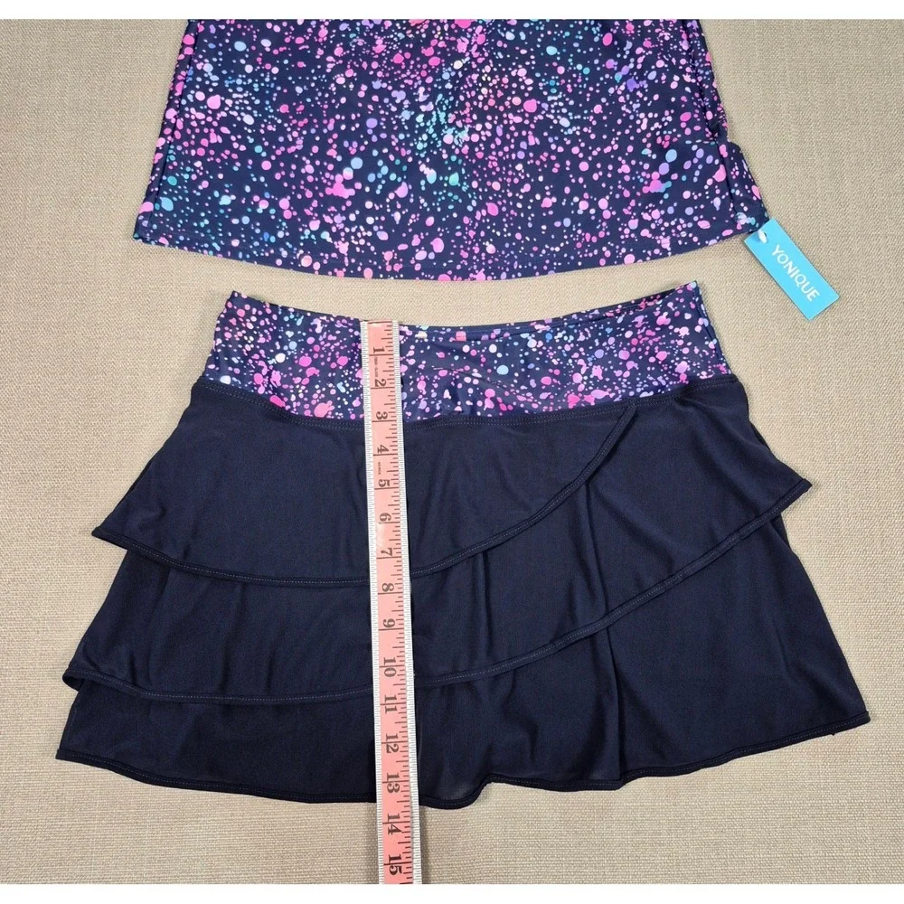 Yonique Womens Tankini Swimsuit Skirt Set Paint Splatter Navy Pink Size‎ M NWT